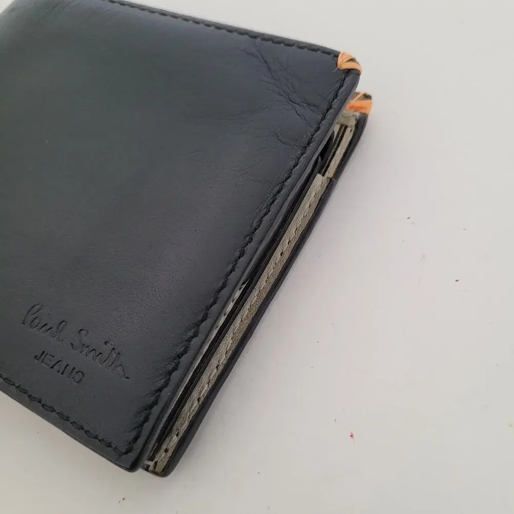 Paul Smith Jeans Unisex Leather Black Wallet Credit‎ Card ID Holder Bifold Logo
